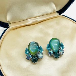 RARE Vintage Blue Rhinestone Earrings